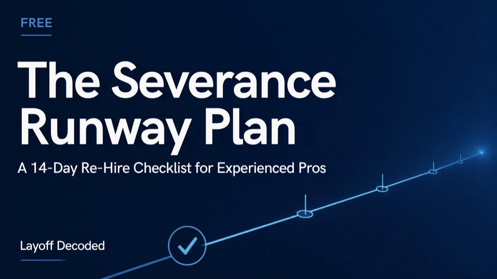 Cover of The Severance Runway Plan, a 14-day re-hire checklist for experienced pros